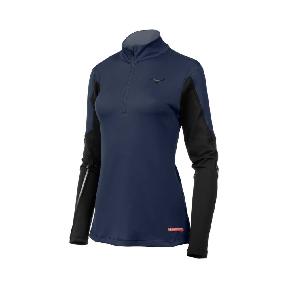 Damske Base Layer Mizuno Breath Thermo® Half Zip Indigo/Čierne Vypredaj LJRT83750